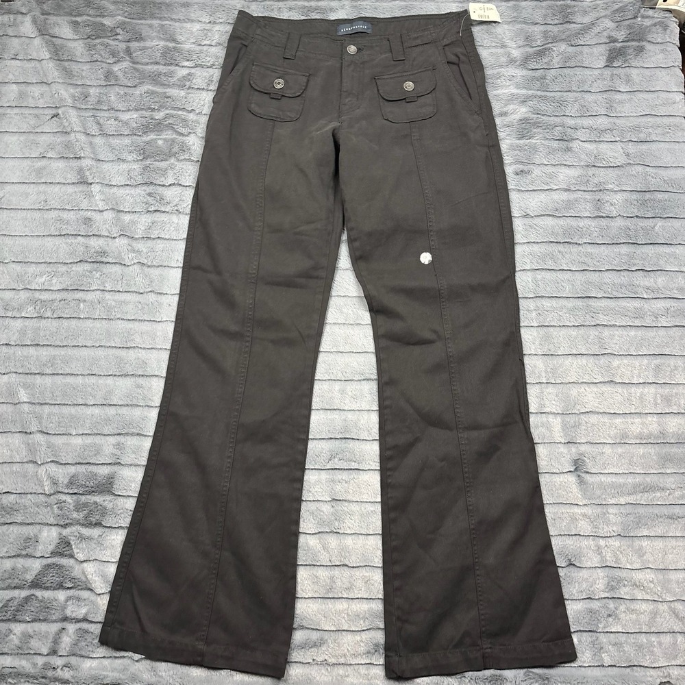 Aeropostale Womens Low Rise Flare Pants Black Utility Pocket Size 6 NEW